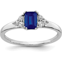 14K White Gold 6x4mm Octagonal Sapphire and Diamond Ring with Round Diamonds - 0.68 Carat Total Sapphire Weight by 0
