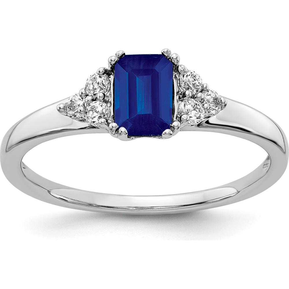 14K White Gold 6x4mm Octagonal Sapphire and Diamond Ring with Round Diamonds - 0.68 Carat Total Sapphire Weight by 0