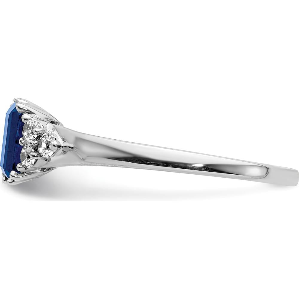 14K White Gold 6x4mm Octagonal Sapphire and Diamond Ring with Round Diamonds - 0.68 Carat Total Sapphire Weight by 0