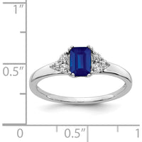 14K White Gold 6x4mm Octagonal Sapphire and Diamond Ring with Round Diamonds - 0.68 Carat Total Sapphire Weight by 0