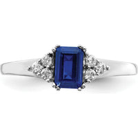 14K White Gold 6x4mm Octagonal Sapphire and Diamond Ring with Round Diamonds - 0.68 Carat Total Sapphire Weight by 0