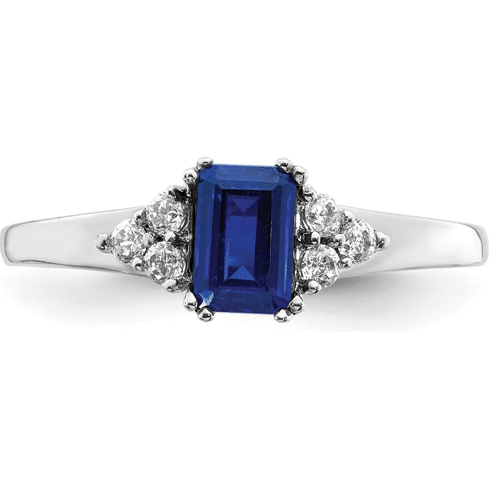 14K White Gold 6x4mm Octagonal Sapphire and Diamond Ring with Round Diamonds - 0.68 Carat Total Sapphire Weight by 0