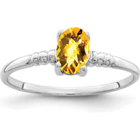 14K White Gold 6x4mm Oval Citrine Checkerboard Ring - 0.48 Carat Total Gemstone Weight by Monteluci Fine Jewelry
