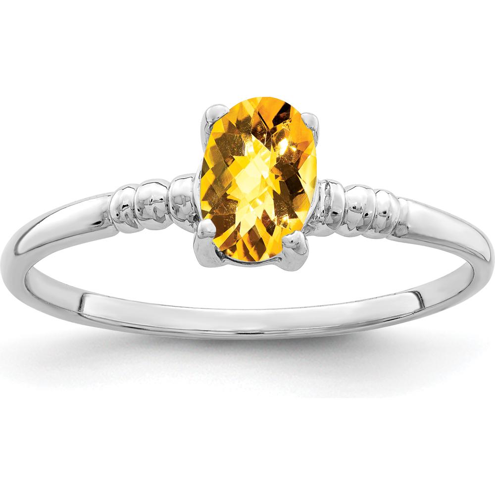 14K White Gold 6x4mm Oval Citrine Checkerboard Ring - 0.48 Carat Total Gemstone Weight by Monteluci Fine Jewelry