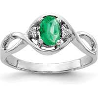 14K White Gold 6x4mm Oval Emerald and Diamond Ring with Round Diamonds - 0.42 Carat Emerald Weight, 0.024 Carat Total Diamond Weight by Monteluci Fine Jewelry