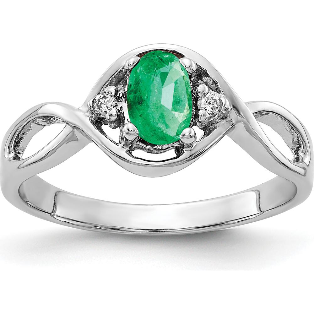 14K White Gold 6x4mm Oval Emerald and Diamond Ring with Round Diamonds - 0.42 Carat Emerald Weight, 0.024 Carat Total Diamond Weight by Monteluci Fine Jewelry