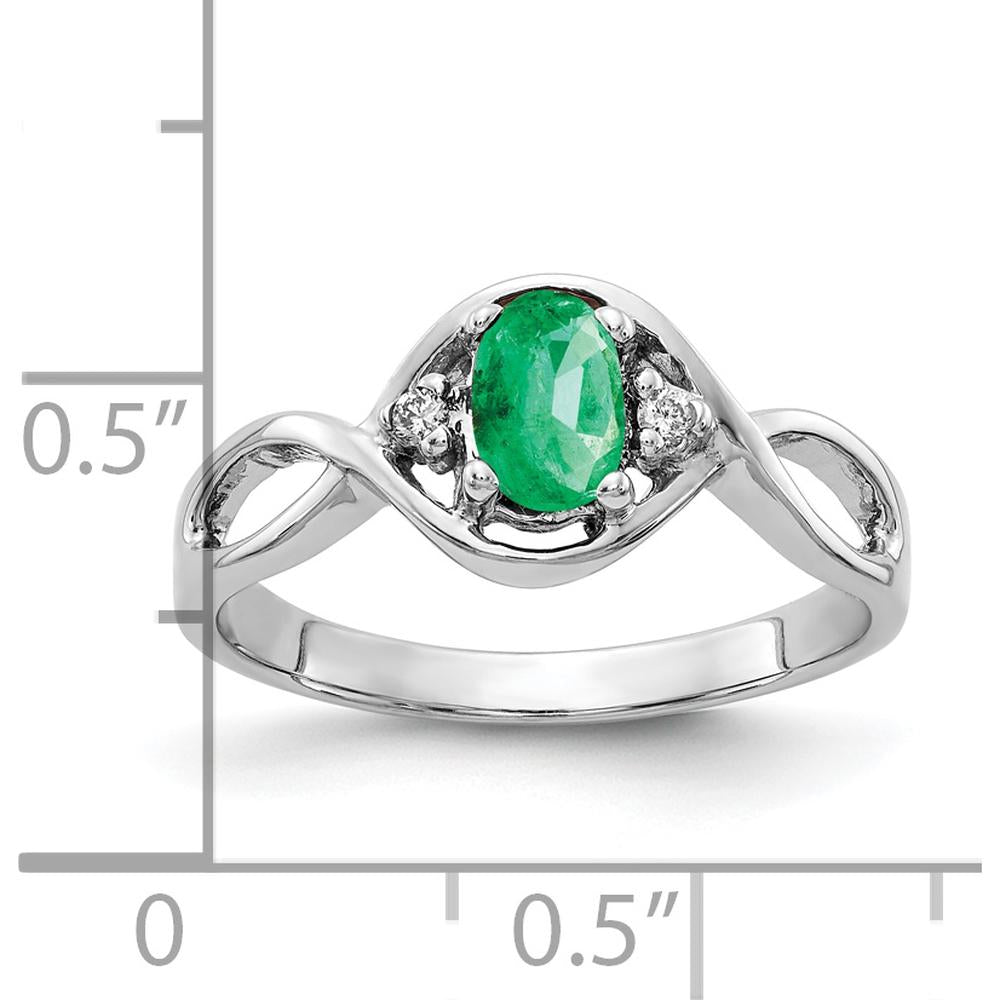 14K White Gold 6x4mm Oval Emerald and Diamond Ring with Round Diamonds - 0.42 Carat Emerald Weight, 0.024 Carat Total Diamond Weight by Monteluci Fine Jewelry