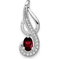 14K White Gold 6x4mm Oval Garnet and Diamond Swirl Chain Slide Pendant - 0.6 Carat Total Garnet Weight by Lumare Gioia