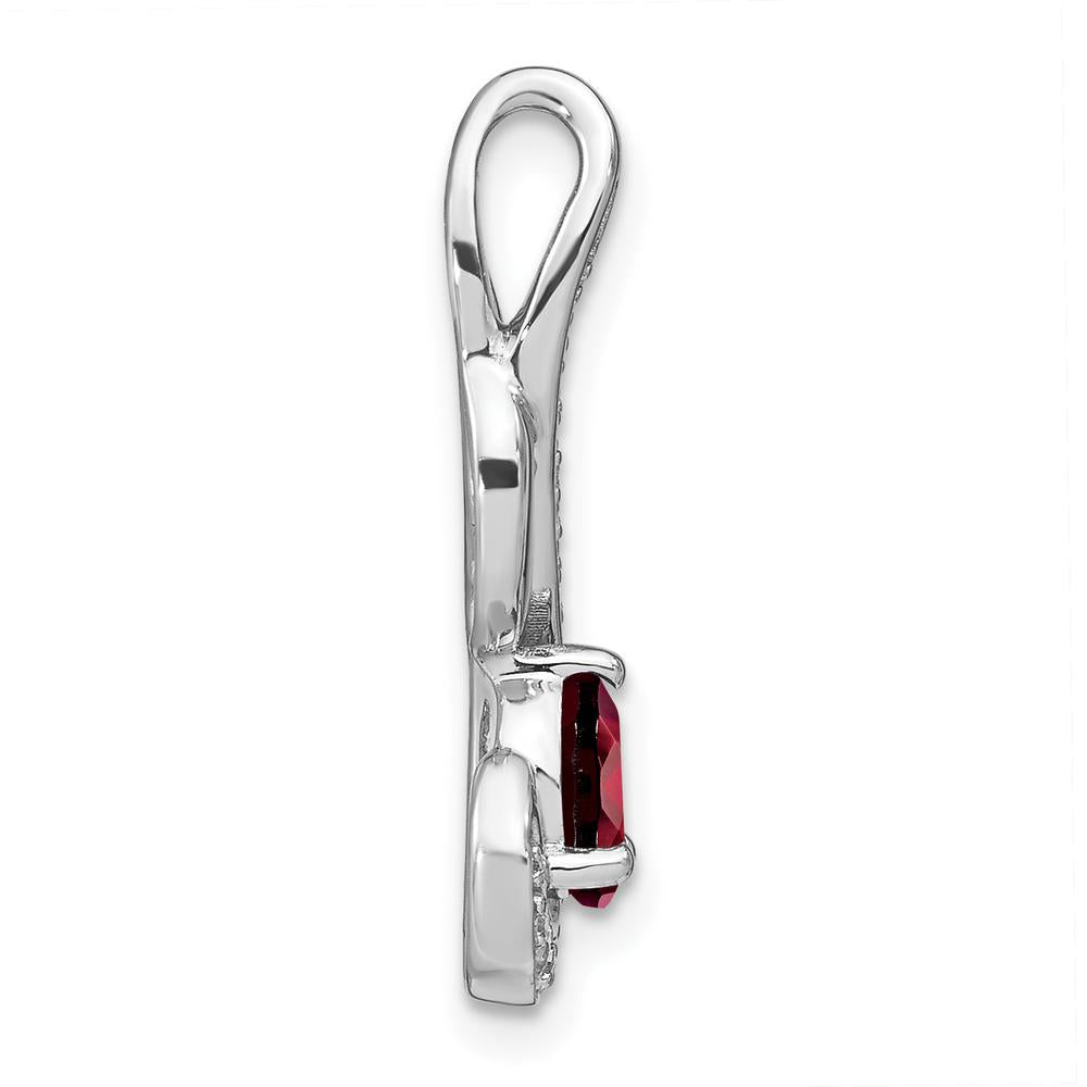 14K White Gold 6x4mm Oval Garnet and Diamond Swirl Chain Slide Pendant - 0.6 Carat Total Garnet Weight by Lumare Gioia