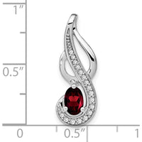 14K White Gold 6x4mm Oval Garnet and Diamond Swirl Chain Slide Pendant - 0.6 Carat Total Garnet Weight by Lumare Gioia