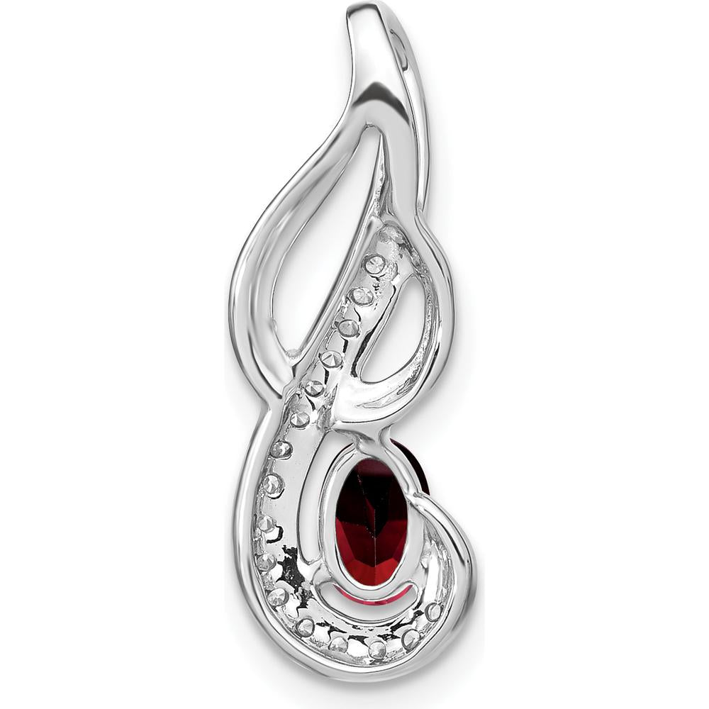 14K White Gold 6x4mm Oval Garnet and Diamond Swirl Chain Slide Pendant - 0.6 Carat Total Garnet Weight by Lumare Gioia