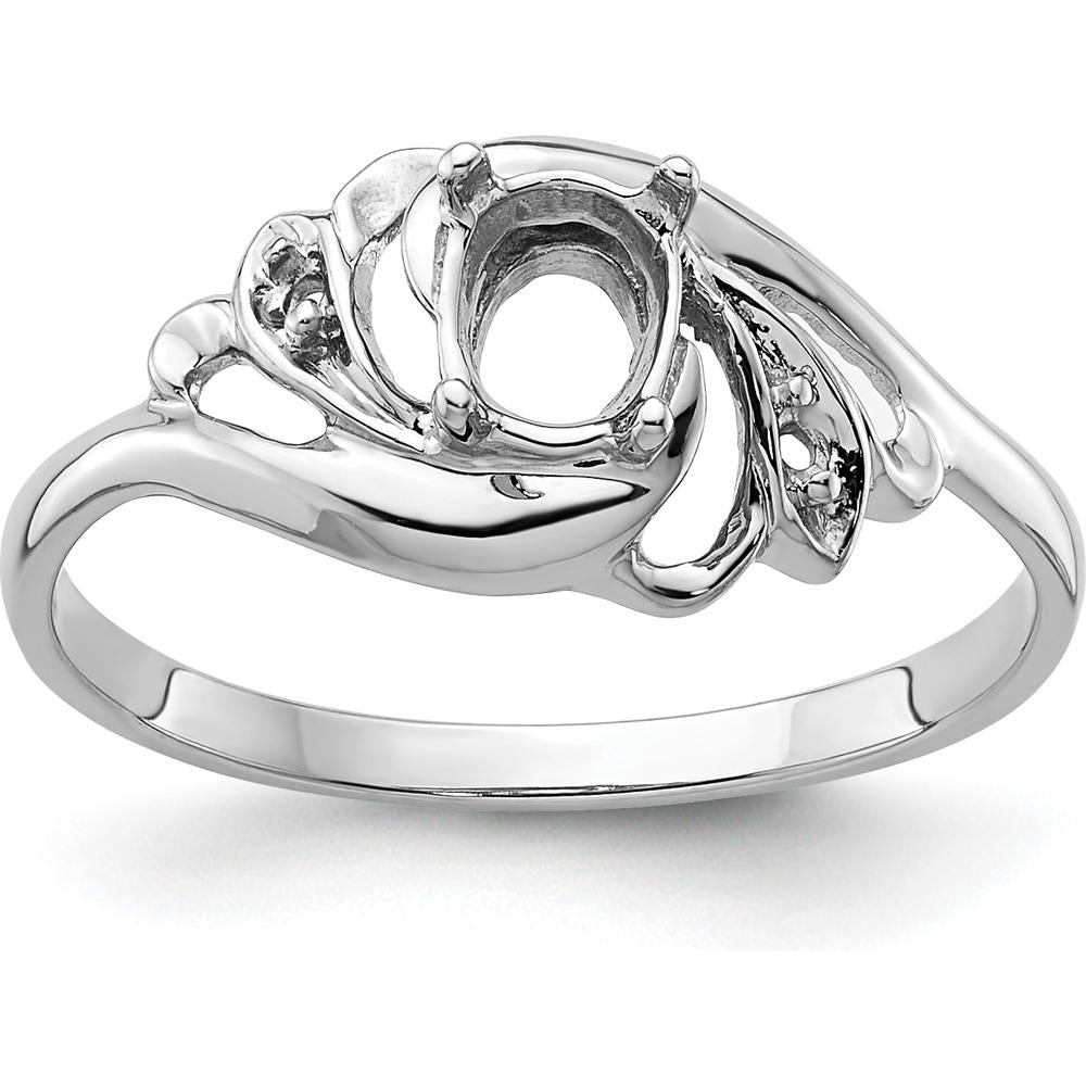 14K White Gold 6x4mm Oval Gemstone Ring Mounting with 0.02 Carat Diamond Accents by Monteluci Fine Jewelry