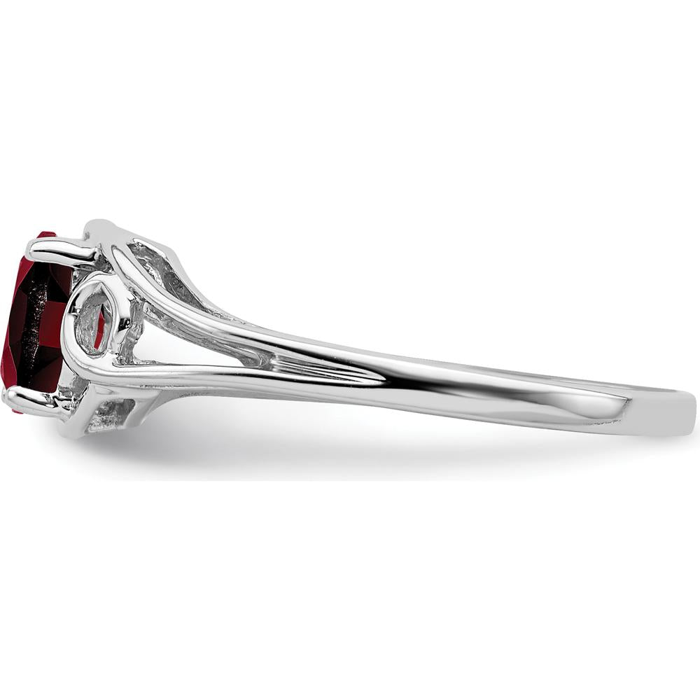 14K White Gold 6x4mm Oval Natural Garnet Ring with Split Shank Design - 0.60 Carat Total Gem Weight by Monteluci Fine Jewelry
