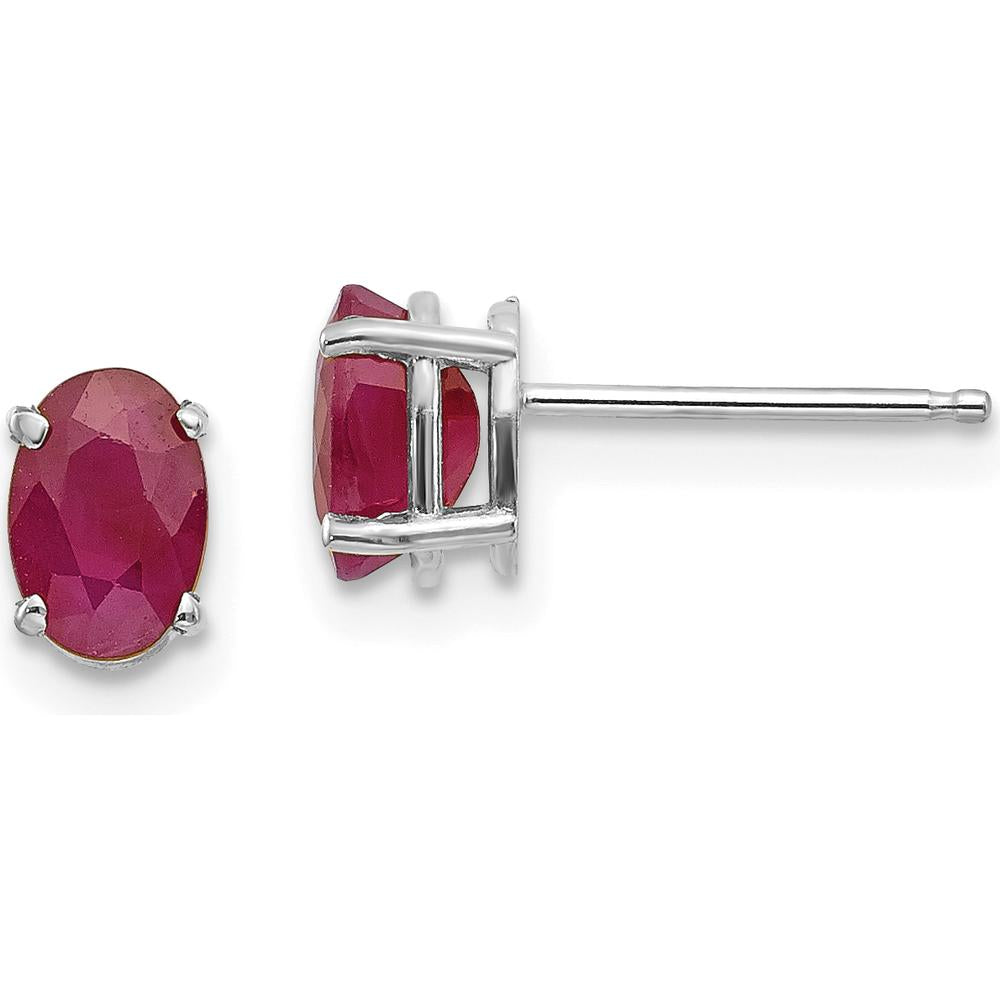 14K White Gold 6x4mm Oval Natural Ruby Stud Earrings - 0.63 Carat Total Weight by Oro Pregiato