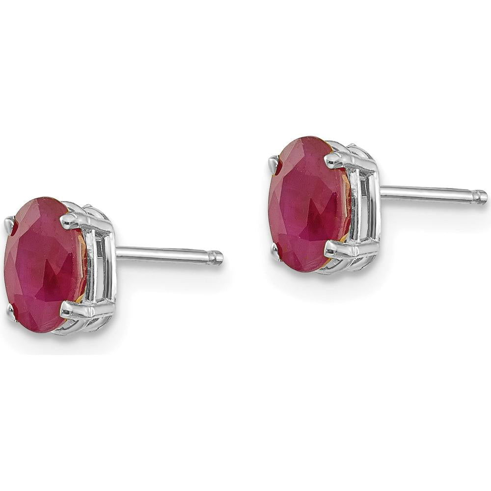 14K White Gold 6x4mm Oval Natural Ruby Stud Earrings - 0.63 Carat Total Weight by Oro Pregiato