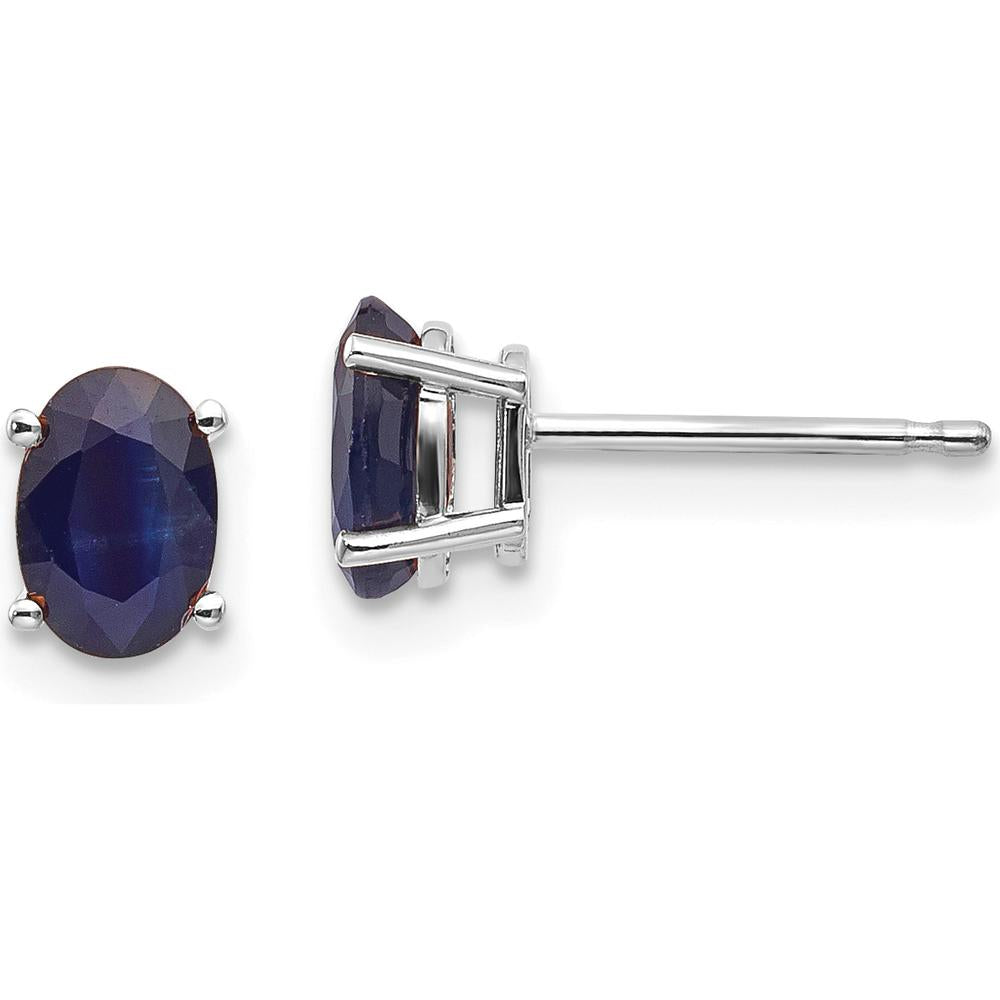 14K White Gold 6x4mm Oval Natural Sapphire Stud Earrings - 0.68 Carat Total Weight by Oro Pregiato