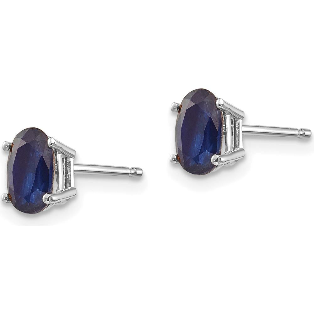 14K White Gold 6x4mm Oval Natural Sapphire Stud Earrings - 0.68 Carat Total Weight by Oro Pregiato