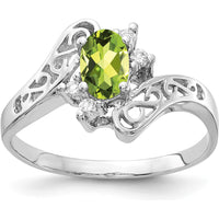 14K White Gold 6x4mm Oval Peridot and Diamond Ring - 0.45 Carat Total Peridot Weight by Monteluci Fine Jewelry