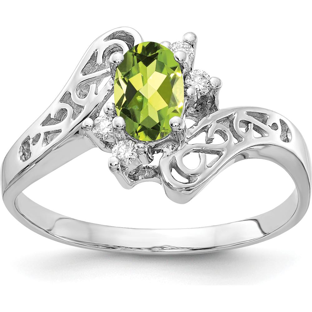 14K White Gold 6x4mm Oval Peridot and Diamond Ring - 0.45 Carat Total Peridot Weight by Monteluci Fine Jewelry