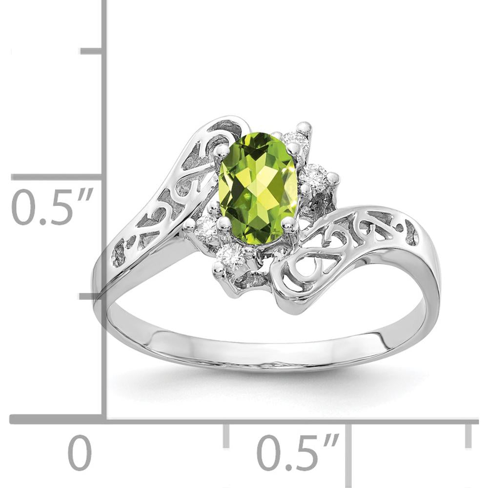 14K White Gold 6x4mm Oval Peridot and Diamond Ring - 0.45 Carat Total Peridot Weight by Monteluci Fine Jewelry