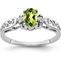 14K White Gold 6x4mm Oval Peridot and Diamond Ring - 0.45 Carat Total Peridot Weight by Monteluci Fine Jewelry