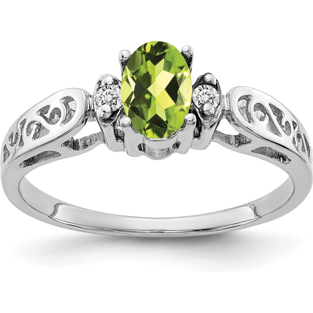 14K White Gold 6x4mm Oval Peridot and Diamond Ring - 0.45 Carat Total Peridot Weight by Monteluci Fine Jewelry