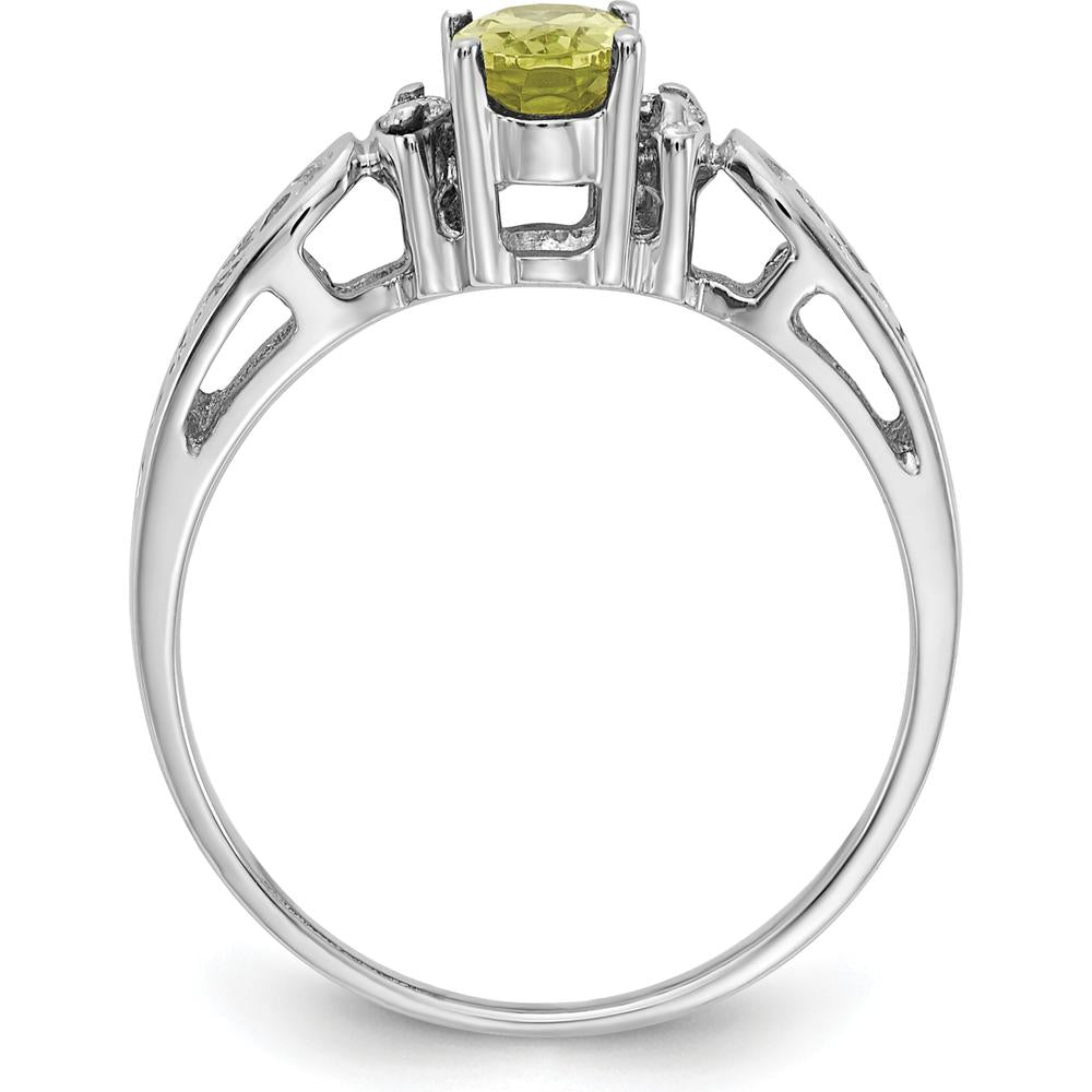 14K White Gold 6x4mm Oval Peridot and Diamond Ring - 0.45 Carat Total Peridot Weight by Monteluci Fine Jewelry