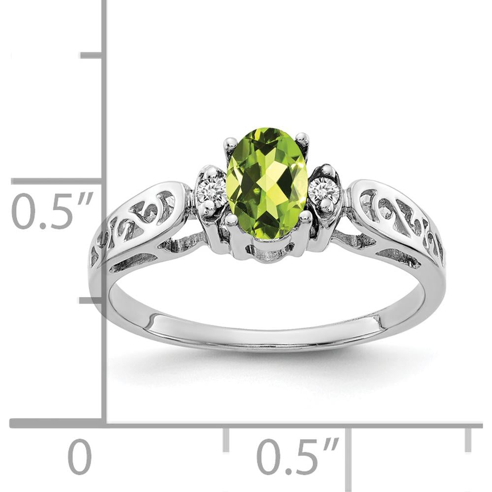 14K White Gold 6x4mm Oval Peridot and Diamond Ring - 0.45 Carat Total Peridot Weight by Monteluci Fine Jewelry