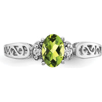 14K White Gold 6x4mm Oval Peridot and Diamond Ring - 0.45 Carat Total Peridot Weight by Monteluci Fine Jewelry