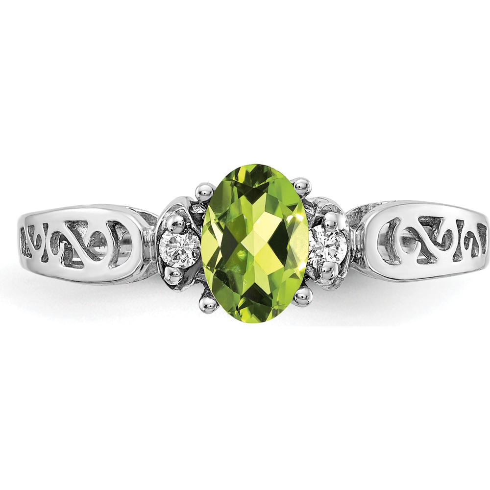 14K White Gold 6x4mm Oval Peridot and Diamond Ring - 0.45 Carat Total Peridot Weight by Monteluci Fine Jewelry