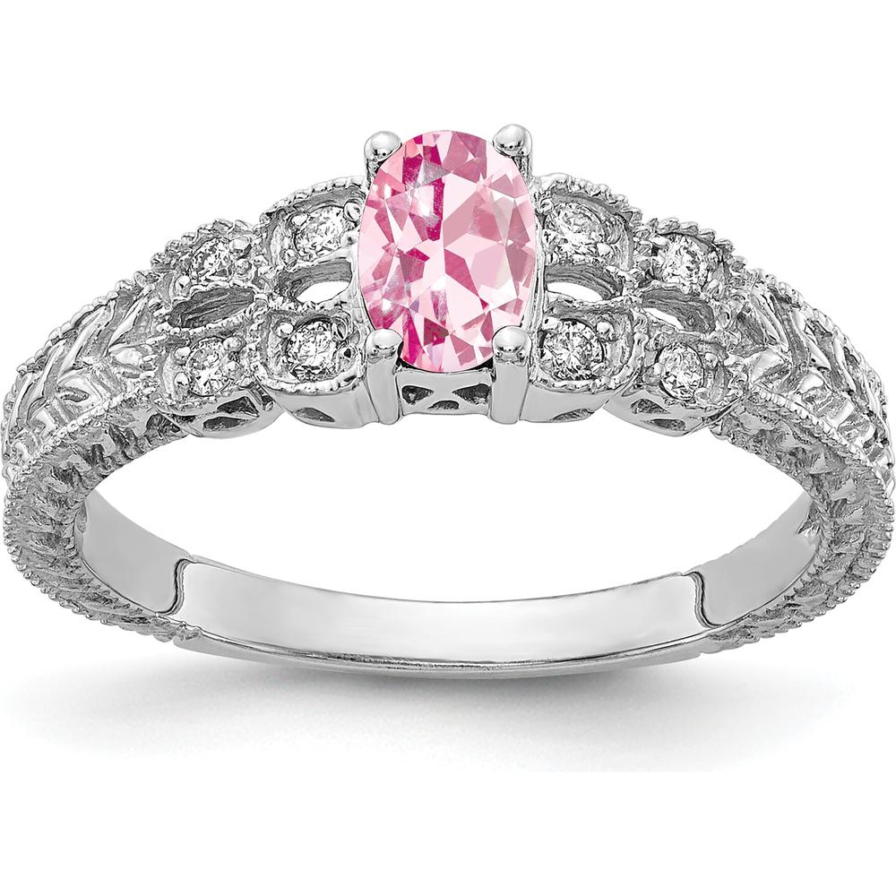 14K White Gold 6x4mm Oval Pink Tourmaline & Diamond Ring with Faceted Round Diamonds - 0.26 Carat Total Tourmaline Weight by Monteluci Fine Jewelry