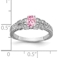 14K White Gold 6x4mm Oval Pink Tourmaline & Diamond Ring with Faceted Round Diamonds - 0.26 Carat Total Tourmaline Weight by Monteluci Fine Jewelry