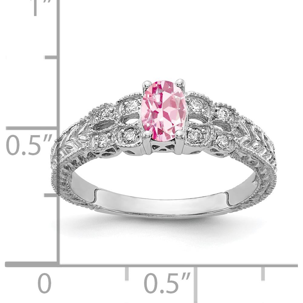 14K White Gold 6x4mm Oval Pink Tourmaline & Diamond Ring with Faceted Round Diamonds - 0.26 Carat Total Tourmaline Weight by Monteluci Fine Jewelry