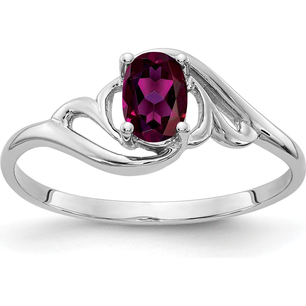 14K White Gold 6x4mm Oval Rhodolite Garnet Ring - 0.57 Carat Total Gem Weight by Monteluci Fine Jewelry