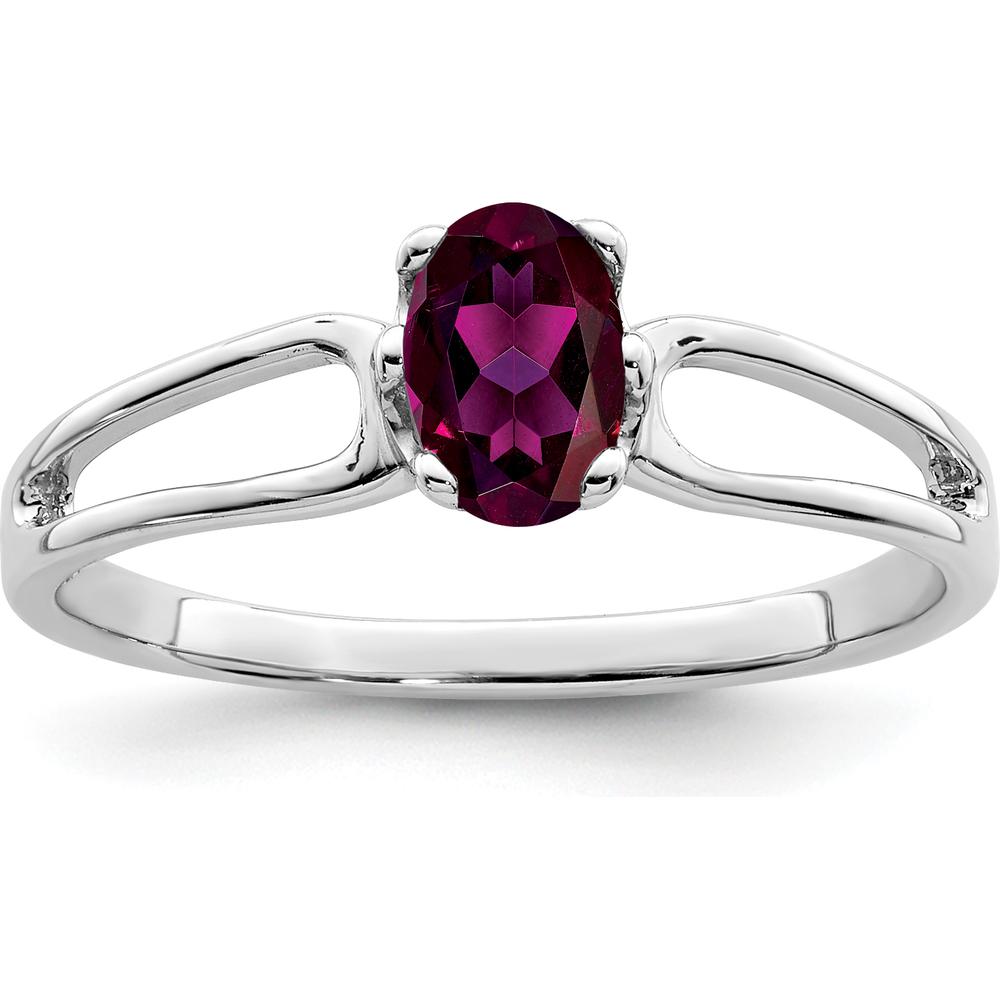 14K White Gold 6x4mm Oval Rhodolite Garnet Ring with Split Shank Design - 0.57 Carat Natural Garnet by Monteluci Fine Jewelry