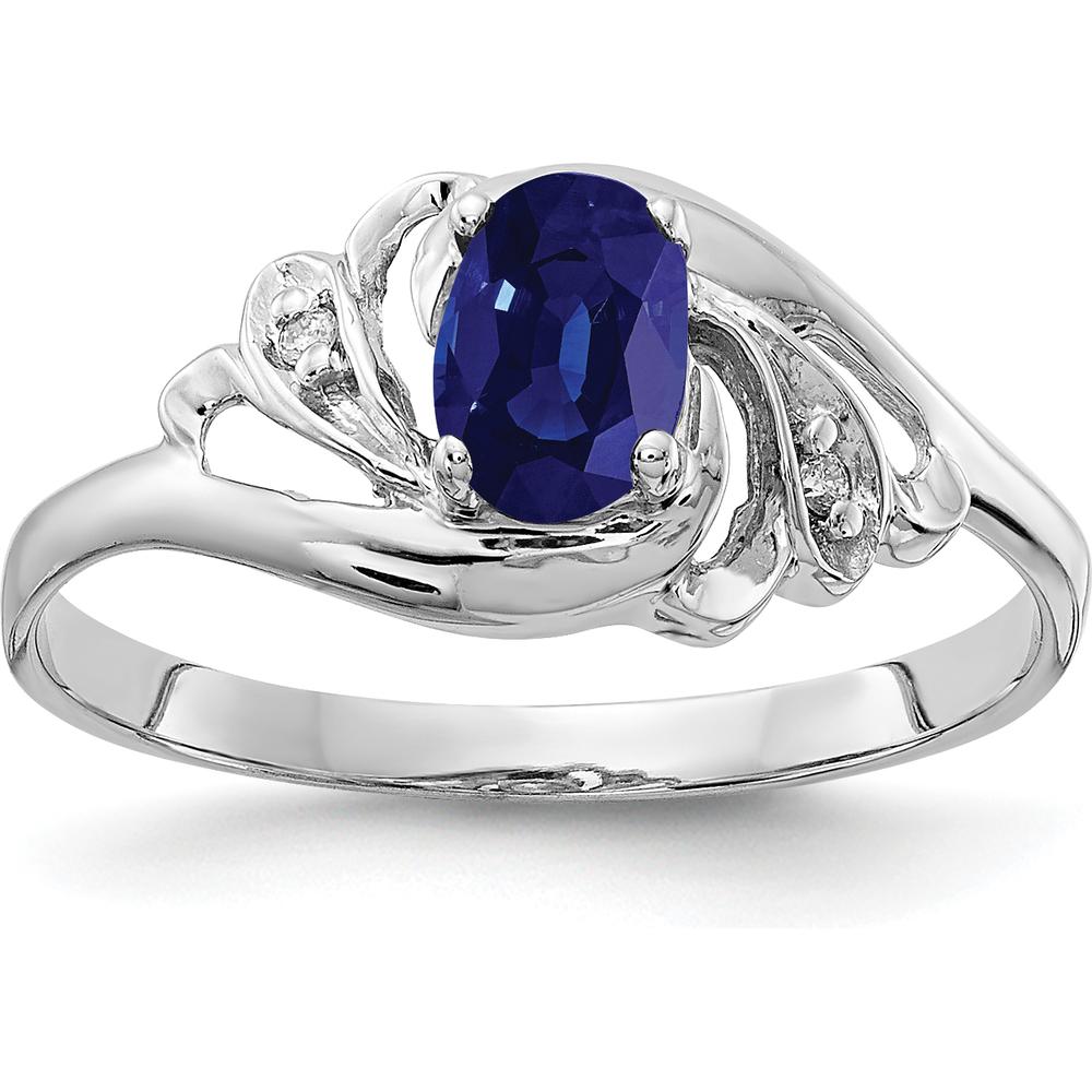 14K White Gold 6x4mm Oval Sapphire & Round Diamond Ring - 0.65 Carat Total Sapphire Weight by Monteluci Fine Jewelry
