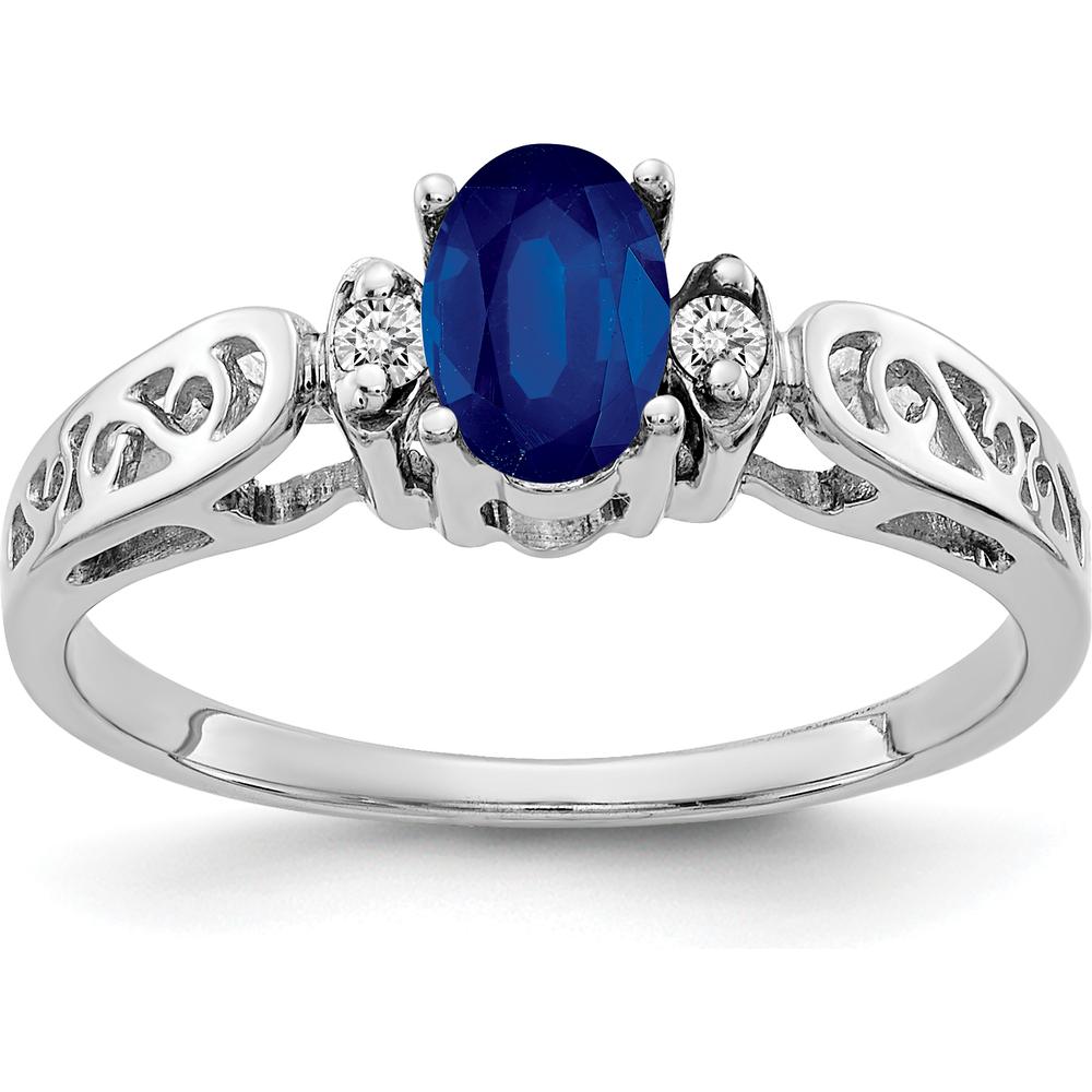 14K White Gold 6x4mm Oval Sapphire with Round Diamond Accents Ring - 0.65 Carat Total Sapphire Weight, 0.034 Carat Total Diamond Weight by Monteluci Fine Jewelry