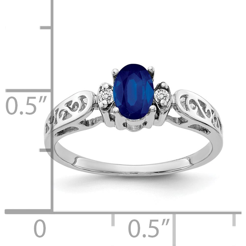 14K White Gold 6x4mm Oval Sapphire with Round Diamond Accents Ring - 0.65 Carat Total Sapphire Weight, 0.034 Carat Total Diamond Weight by Monteluci Fine Jewelry