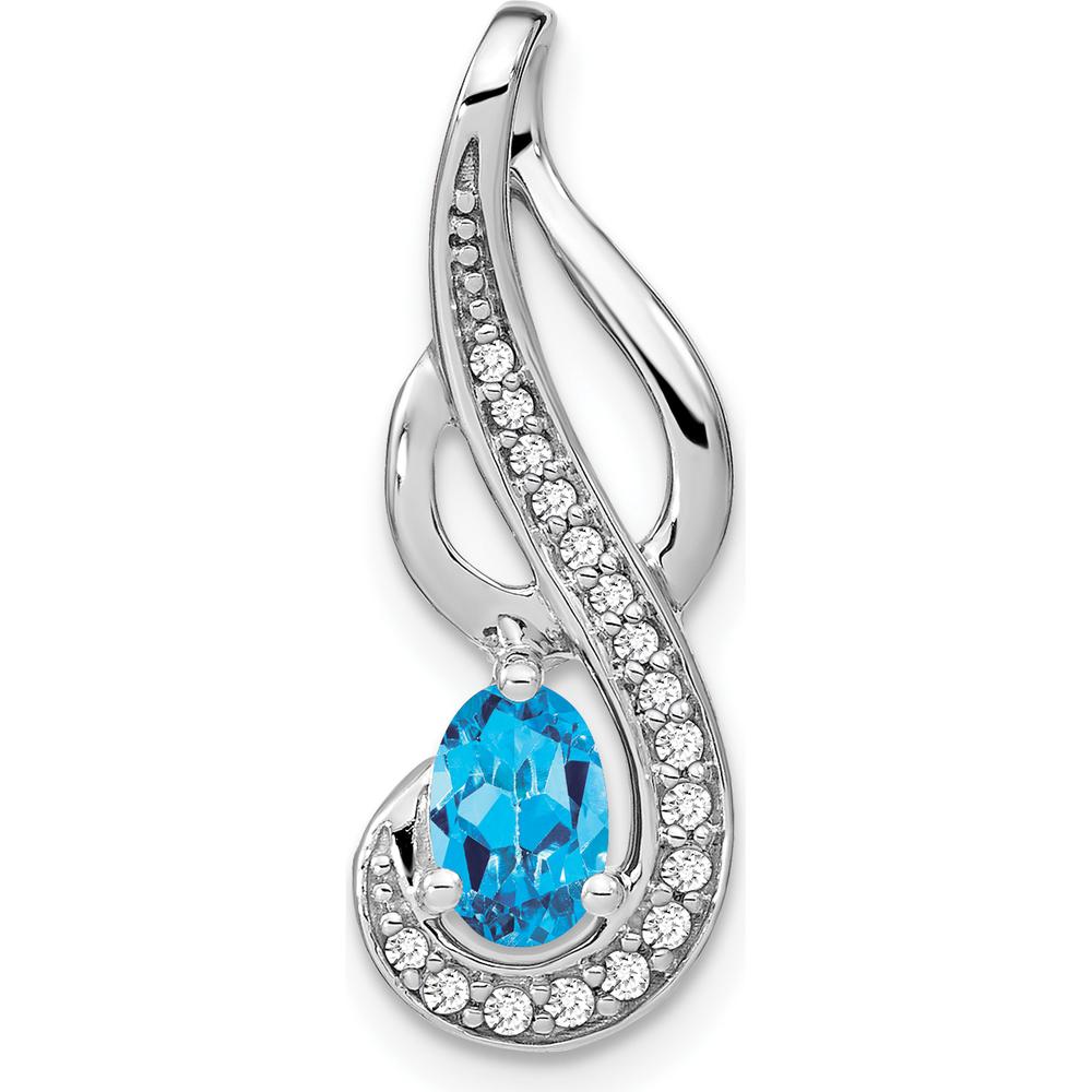 14K White Gold 6x4mm Oval Swiss Blue Topaz and Diamond Swirl Pendant - 0.56 Carat Total Blue Topaz Weight by Lumare Gioia