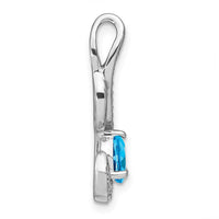 14K White Gold 6x4mm Oval Swiss Blue Topaz and Diamond Swirl Pendant - 0.56 Carat Total Blue Topaz Weight by Lumare Gioia