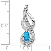 14K White Gold 6x4mm Oval Swiss Blue Topaz and Diamond Swirl Pendant - 0.56 Carat Total Blue Topaz Weight by Lumare Gioia
