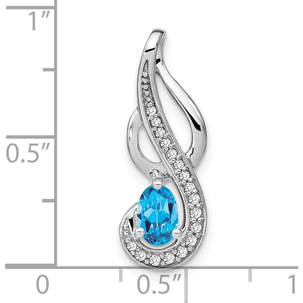 14K White Gold 6x4mm Oval Swiss Blue Topaz and Diamond Swirl Pendant - 0.56 Carat Total Blue Topaz Weight by Lumare Gioia