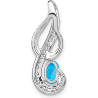 14K White Gold 6x4mm Oval Swiss Blue Topaz and Diamond Swirl Pendant - 0.56 Carat Total Blue Topaz Weight by Lumare Gioia