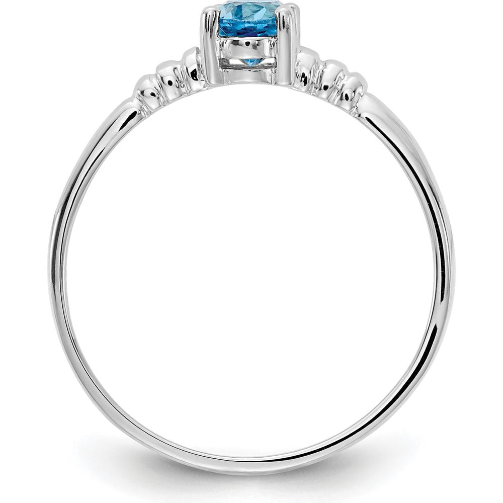 14K White Gold 6x4mm Oval Swiss Blue Topaz Ring - 0.55 Carat Total Topaz Weight by Monteluci Fine Jewelry