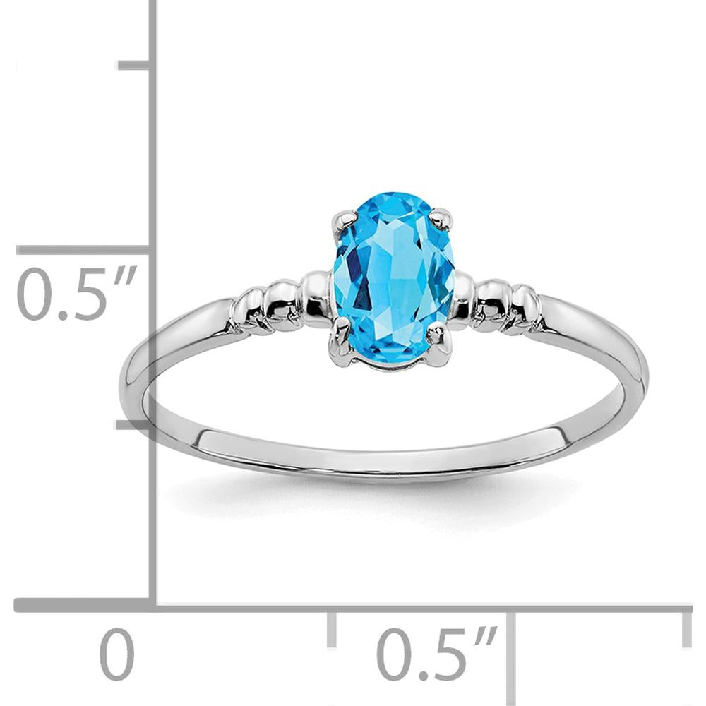 14K White Gold 6x4mm Oval Swiss Blue Topaz Ring - 0.55 Carat Total Topaz Weight by Monteluci Fine Jewelry