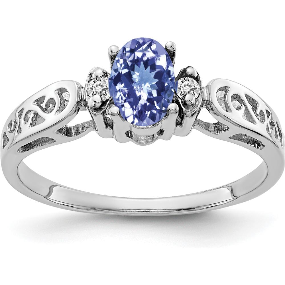 14K White Gold 6x4mm Oval Tanzanite and Diamond Ring - 0.500 Carat Tanzanite, 0.017 Carat Total Diamond Weight by Monteluci Fine Jewelry