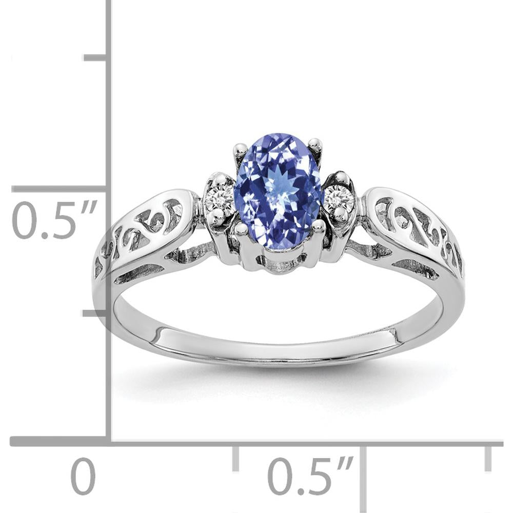 14K White Gold 6x4mm Oval Tanzanite and Diamond Ring - 0.500 Carat Tanzanite, 0.017 Carat Total Diamond Weight by Monteluci Fine Jewelry