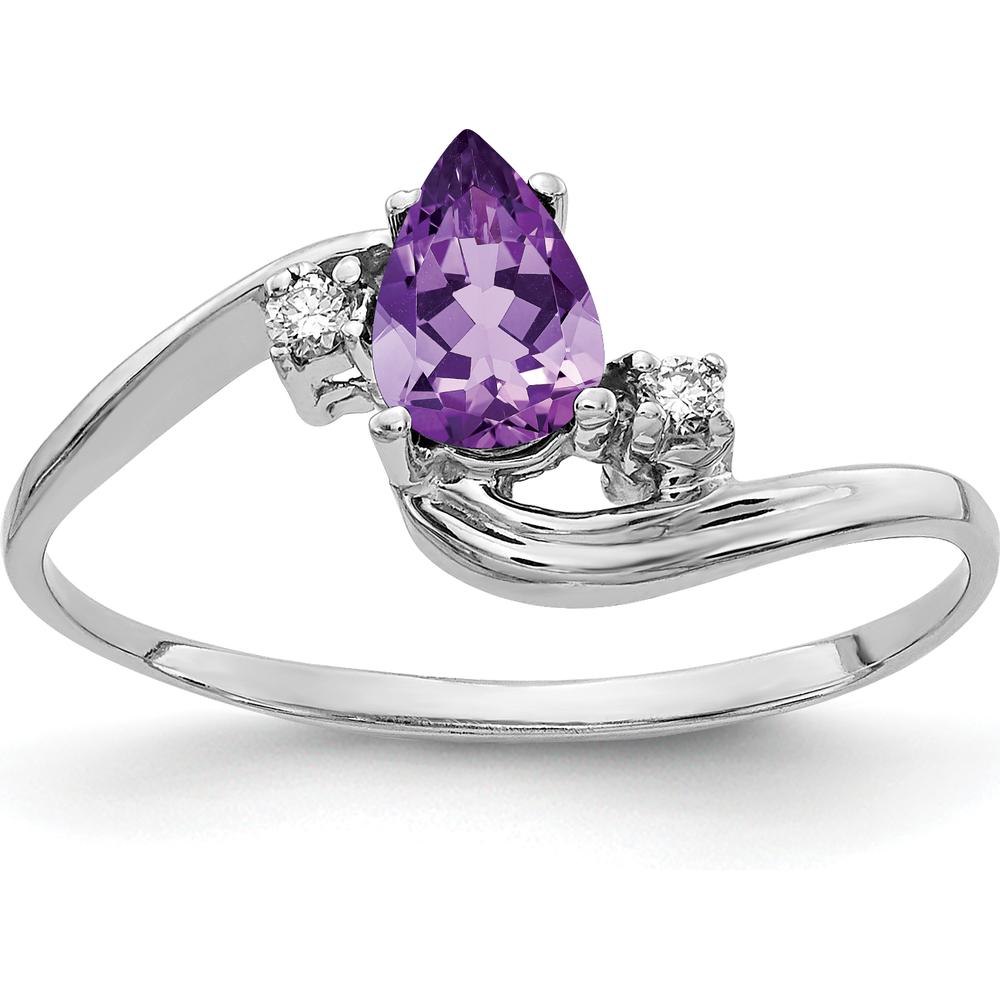 14K White Gold 6x4mm Pear Amethyst Ring with Round Diamonds - 0.38 Carat Total Amethyst Weight by Monteluci Fine Jewelry