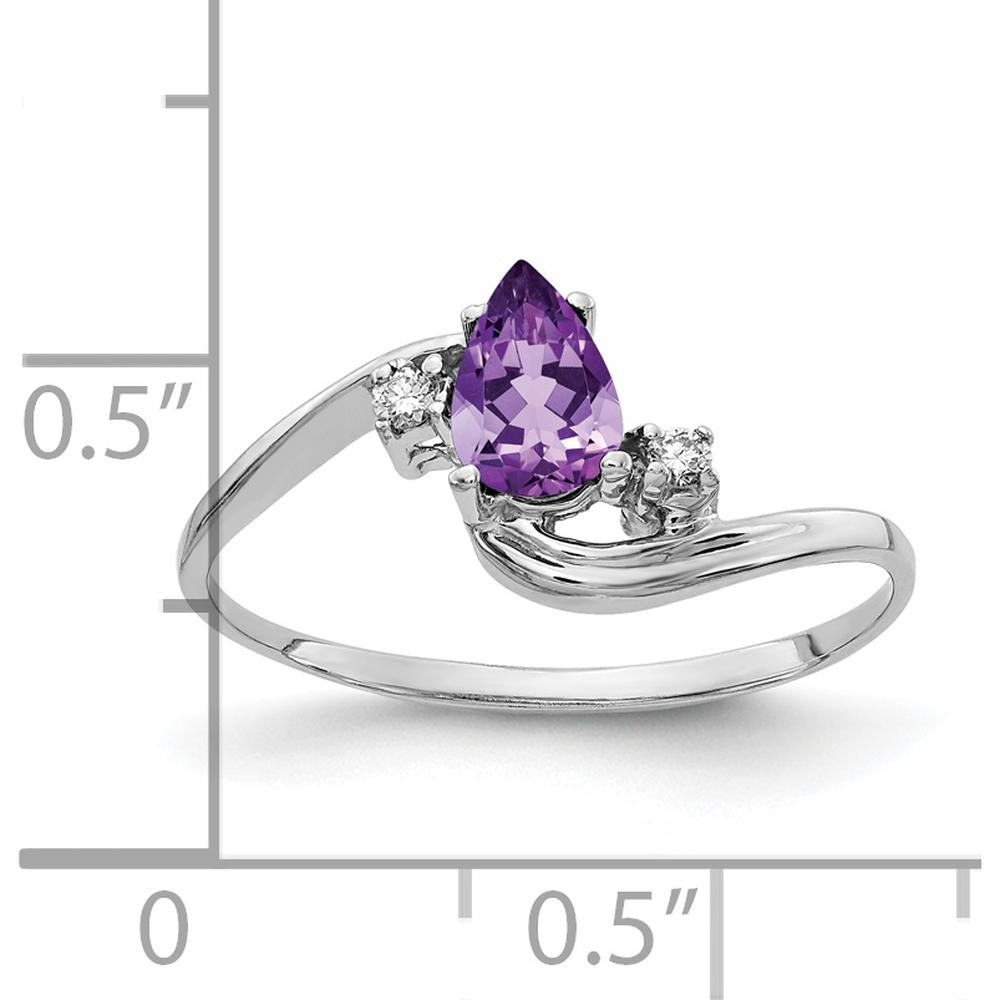 14K White Gold 6x4mm Pear Amethyst Ring with Round Diamonds - 0.38 Carat Total Amethyst Weight by Monteluci Fine Jewelry