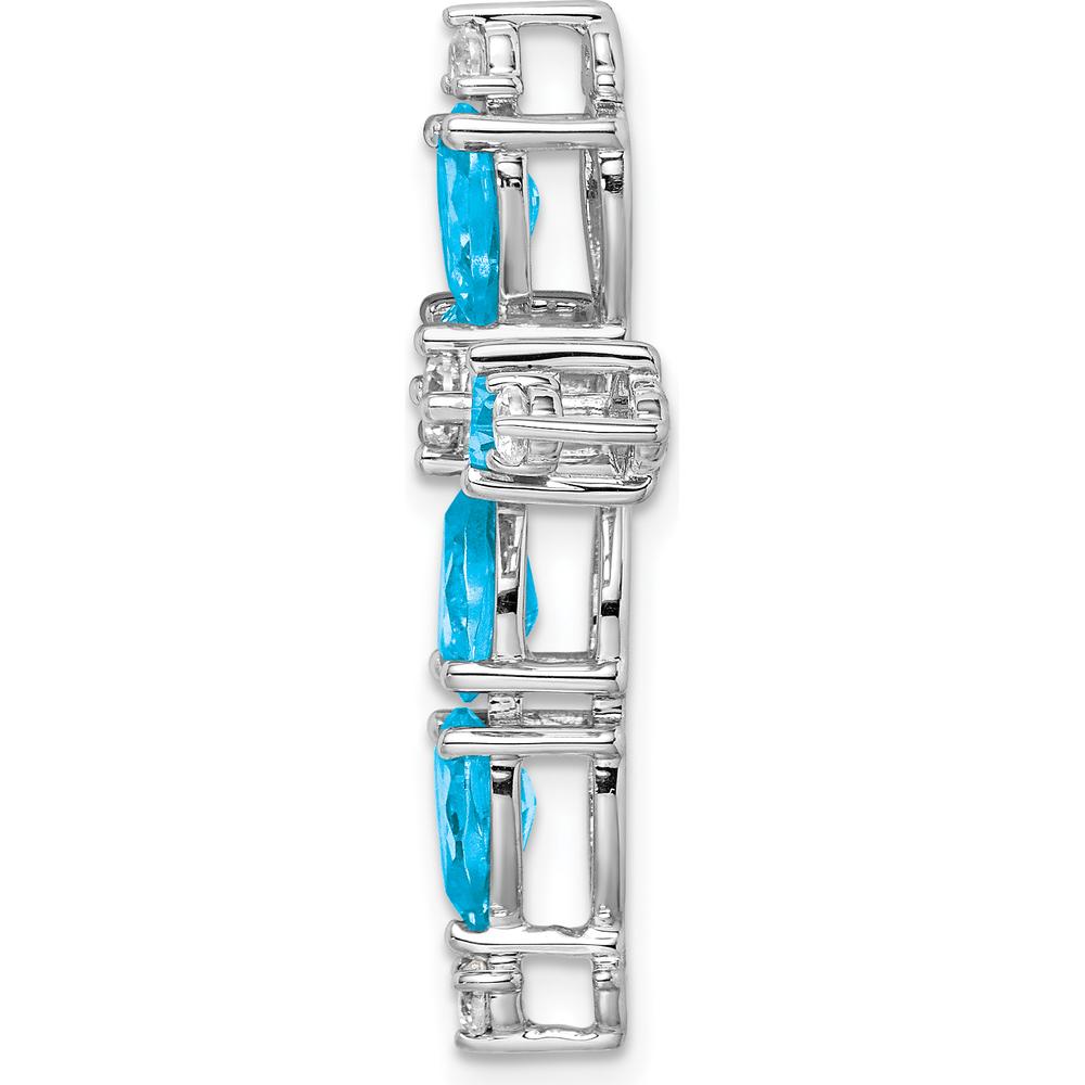 14K White Gold 6x4mm Pear Blue Topaz and Diamond Cross Pendant - 0.79 Carat Total Gem Weight by Lumare Gioia